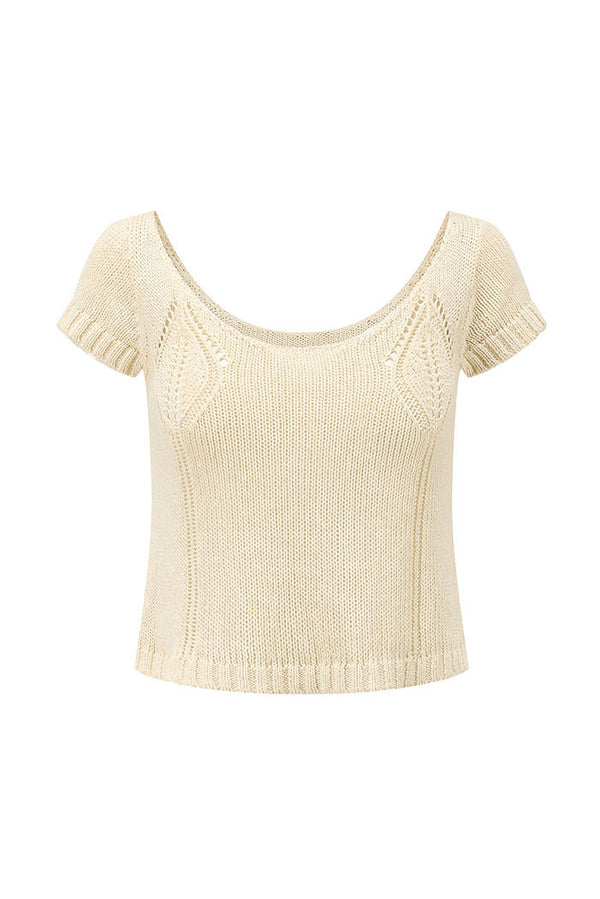 SWAYING 25 Early Autumn Shoulder Hollow Short Sleeve Knit Cardigan SW-SW25PF1T10C1-MB Off-white